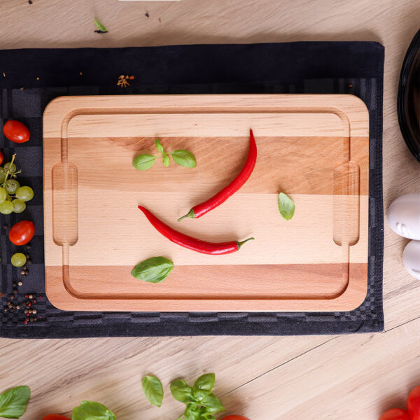 Duża Naturalna Drewniana Deska do Krojenia z Rowkiem