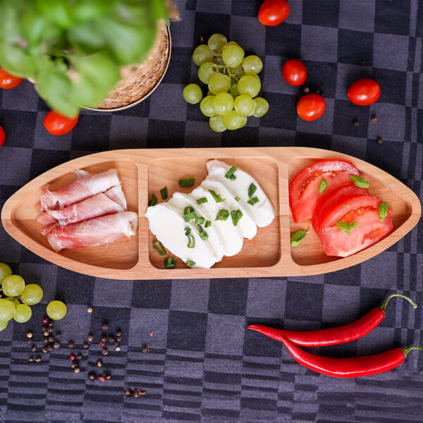 Naturalna Elegancka Tacka Drewniana Łódka z 3 Przegródkami