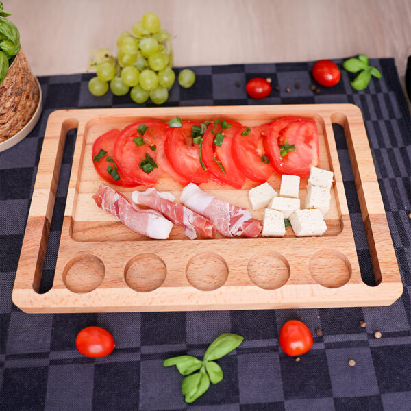 Naturalna Drewniana Tacka Kelnerska na Shoty z Miejscem na Przekąski