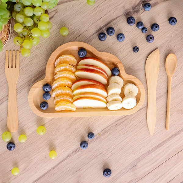 Drewniana Naturalna Taca Chmurka + Gratis Sztućce